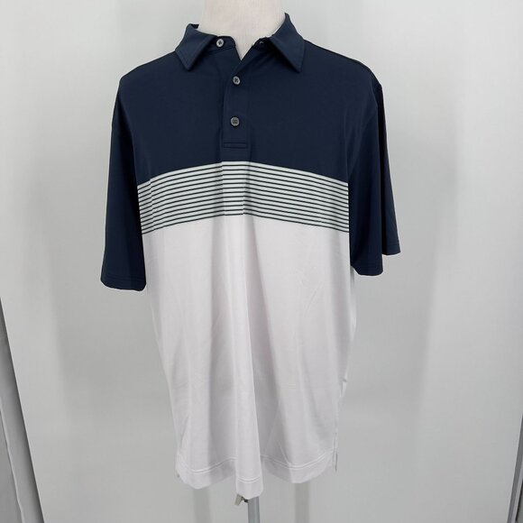 FJ FootJoy Men's Polo Shirt XL Extra Large Navy & White Striped Lightweight Brea - Picture 2 of 6